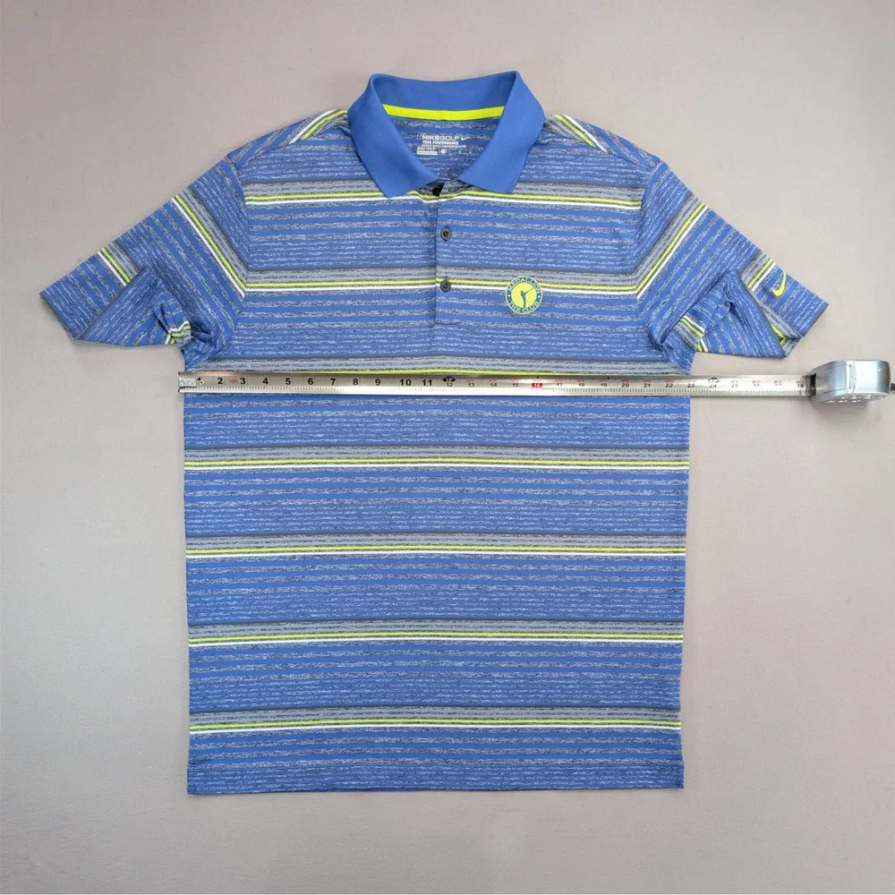 Nike Golf Dri Fit Blue Striped Polo Shirt Large Medallion Club
